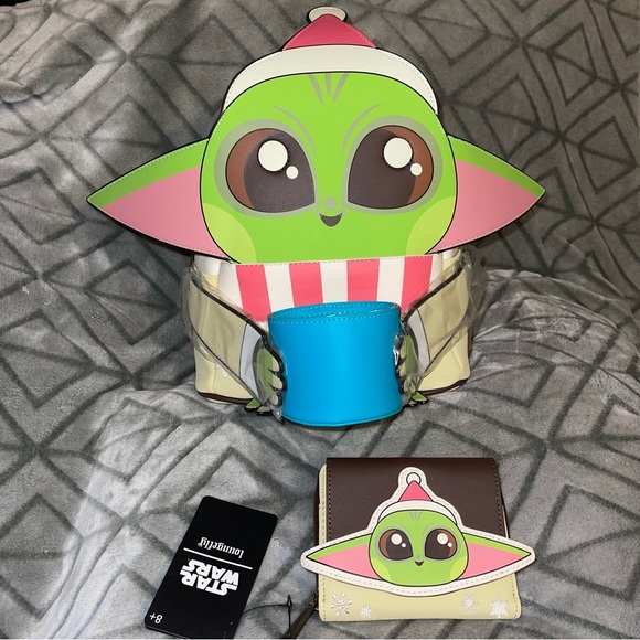 Loungefly Handbags - Loungefly Baby Yoda Mini Backpack Holiday Set